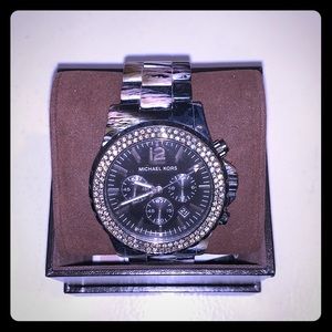 MK chronograph watch Black/PaveCrystal/SafariPrint